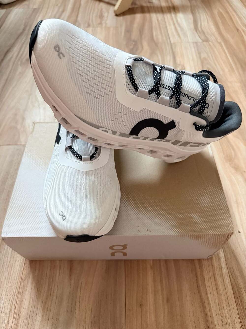 On Cloudmonster Running Shoes White Black